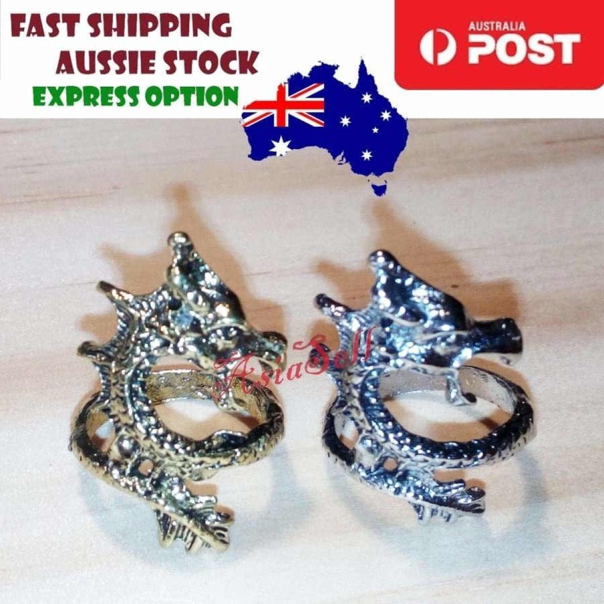 Dragon Goat Tiger Wolf Head Ring Devil Rings Black Silver Gold Colour Dragons Sheep - Type 1 Size 4.5 U.S. 48mm - Asia Sell