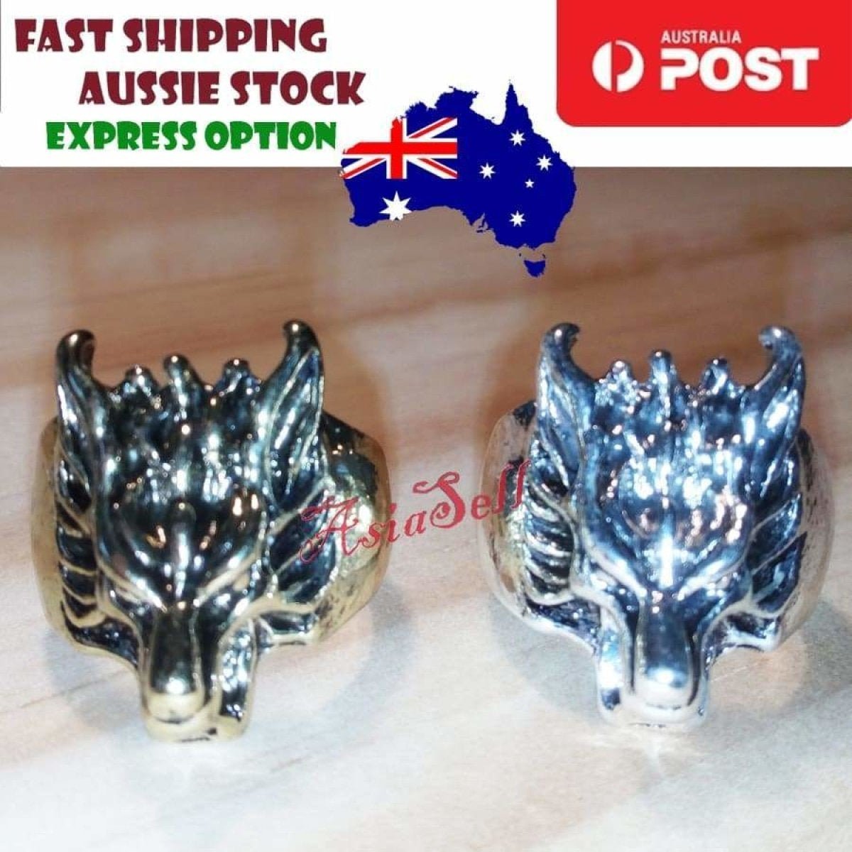 Dragon Goat Tiger Wolf Head Ring Devil Rings Black Silver Gold Colour Dragons Sheep - Type 3 Size 9 U.S. 59mm - Asia Sell