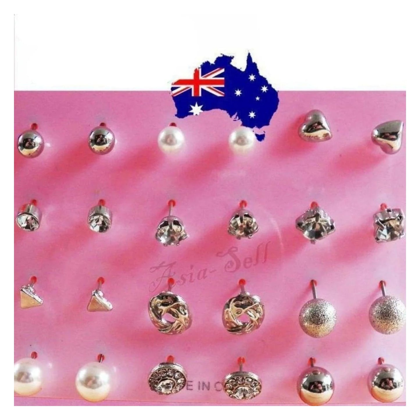 Earrings Set Hearts Pearls Silver Colour Small Stud Earrings Womens Fashion Accessories - - Asia Sell