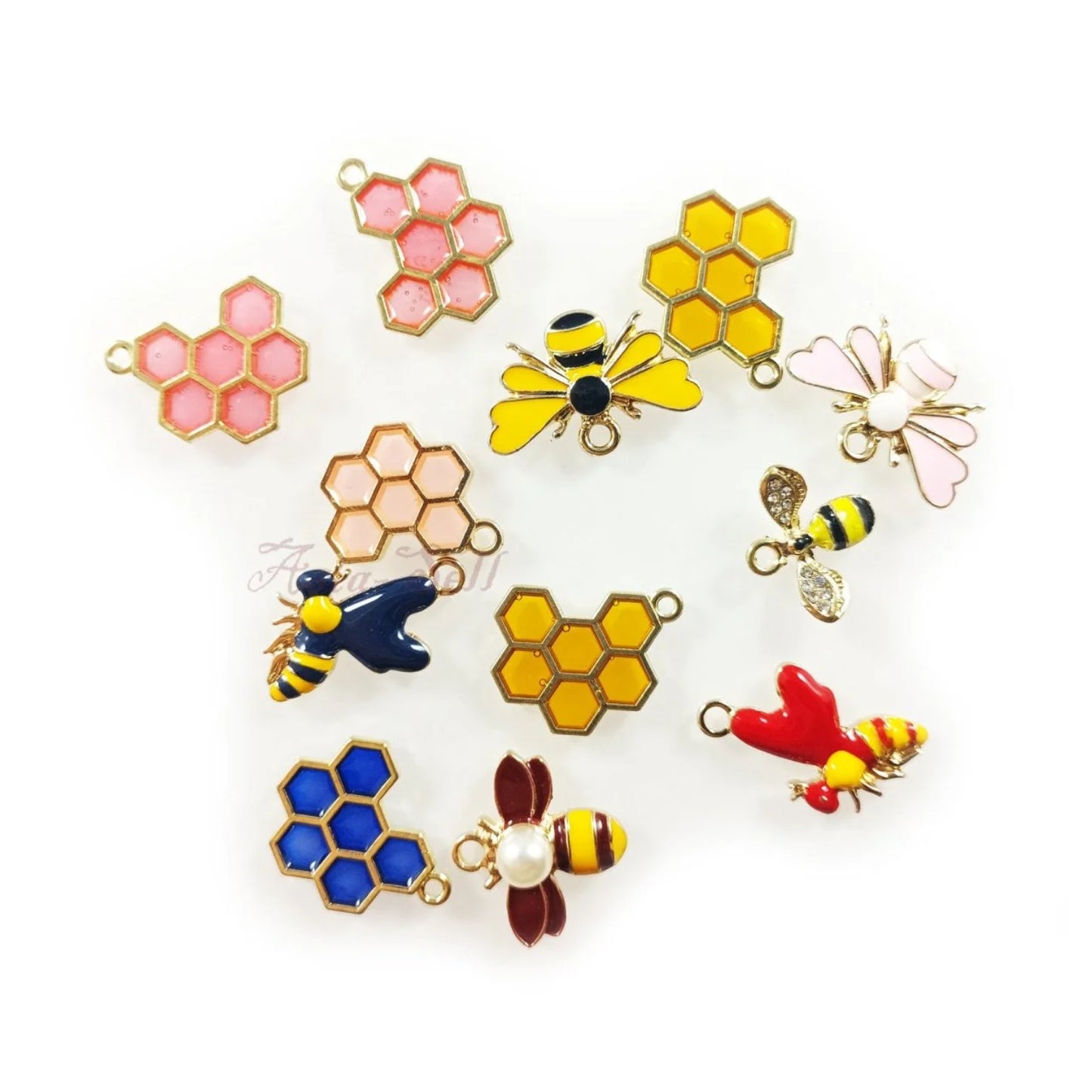 Enamel Bees Honeycomb Loop Pendant Charms Lobster Claw DIY Jewellery Making Bracelet Necklace - 12pcs Bees Honeycomb Set 8 - Asia Sell
