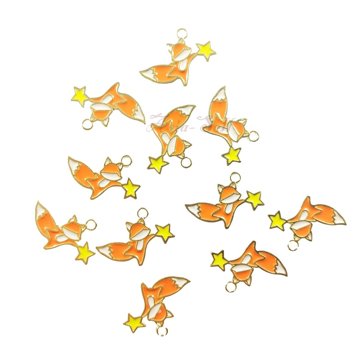 Enamel Pendant Leaf Fox Clover Cat Treble Clef Doughnut Loop Charms DIY Jewellery Making Bracelet Necklace - 10pcs Foxes Stars - Asia Sell