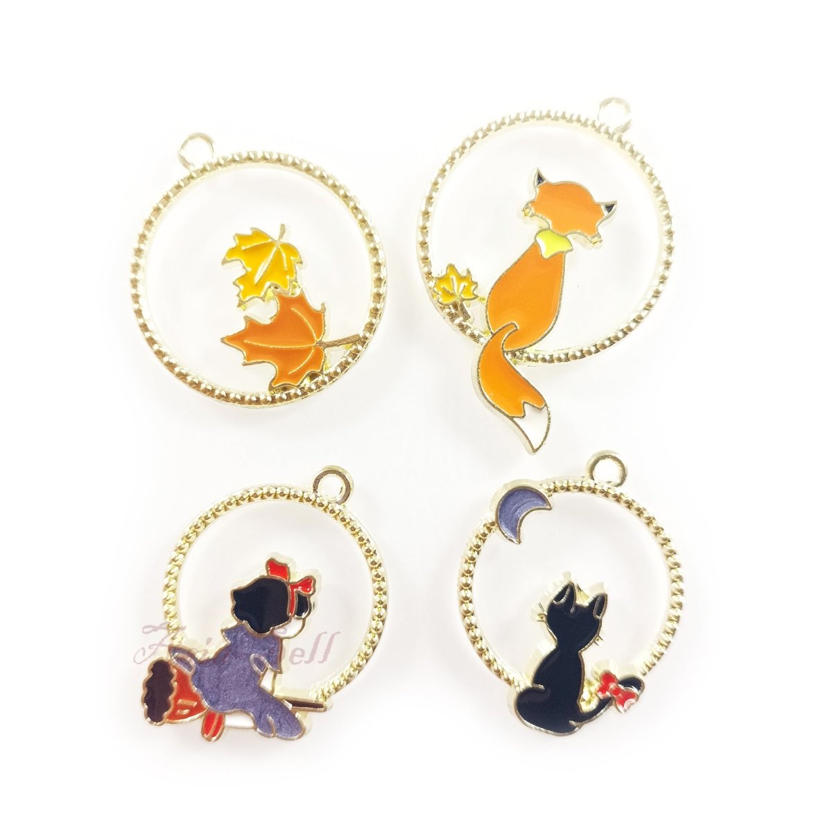 Enamel Pendant Leaf Fox Clover Cat Treble Clef Doughnut Loop Charms DIY Jewellery Making Bracelet Necklace - 4pcs Cat Witch Fox Leaf - Asia Sell