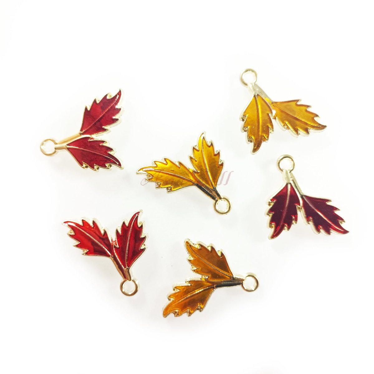 Enamel Pendant Leaf Fox Clover Cat Treble Clef Doughnut Loop Charms DIY Jewellery Making Bracelet Necklace - 6pcs Autumn Leaves 2 - Asia Sell