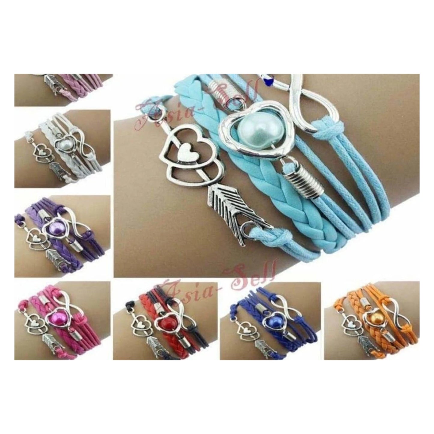 Feather Bracelet Bangle Charms Heart Love Pearl Armband 16cm Gift - Asia Sell - Aqua / Light Blue - Asia Sell