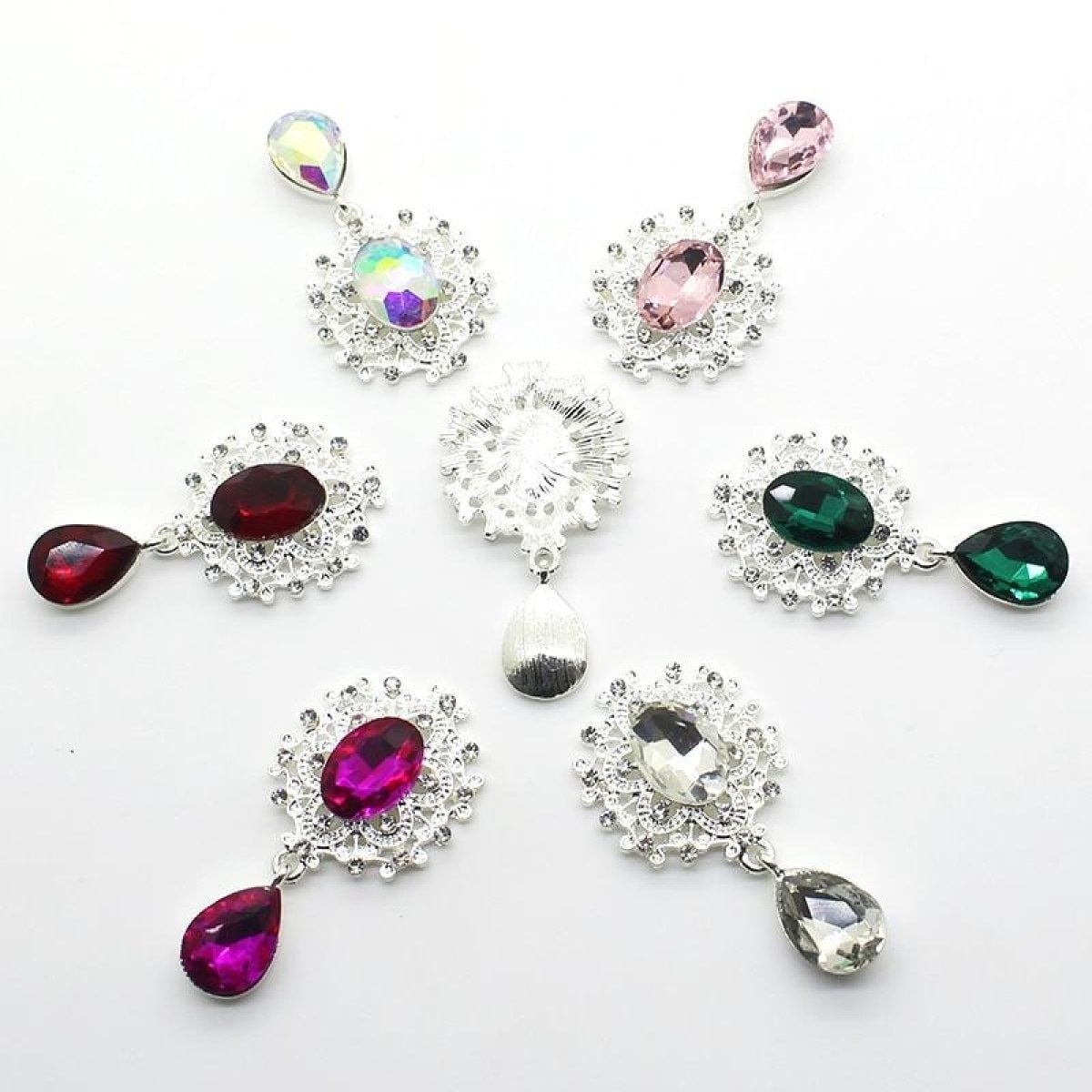 Flatback Rhinestone Cabochon 5pcs Acrylic Gem Jewellery for Clothing Wedding Sewing DIY Accessories Metal 45x24mm Craft - Light Pink - Asia Sell