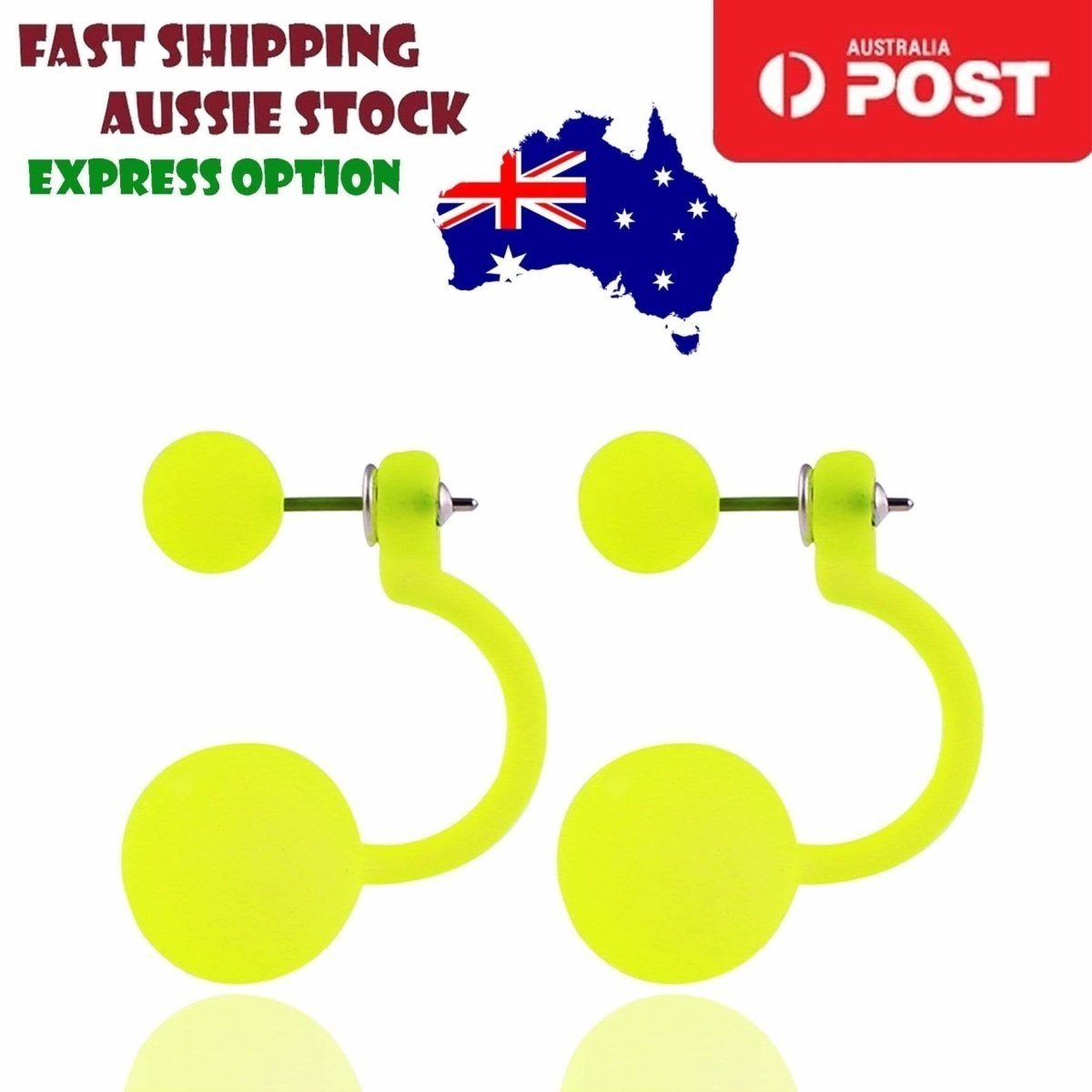 Fluorescent Colourful Bright Double Ball Earrings Double Sided Pearl Stud Bar - Pink - Asia Sell
