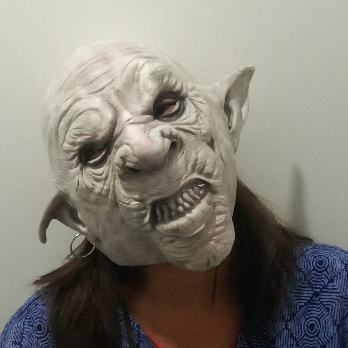 Goblin Mask Big Nose Pointed Ears Earring Halloween Horror Mask Creepy Costume Party Latex Scary Mask - - Asia Sell