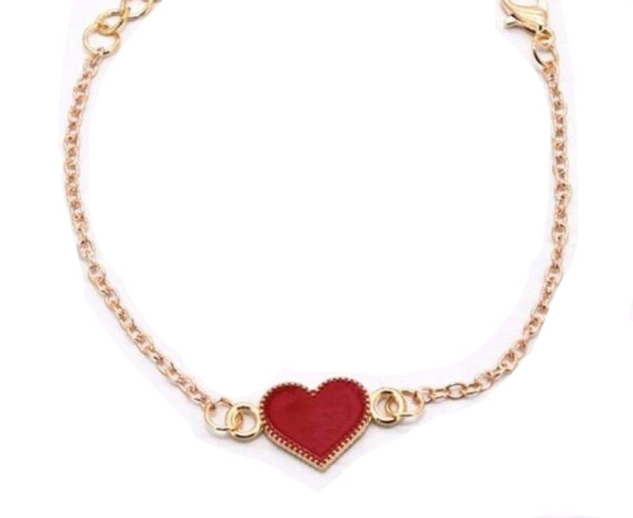 Gold Clip Chain Bangle with Red Heart Armband Charm Arm Band Bracelet Catch - - Asia Sell