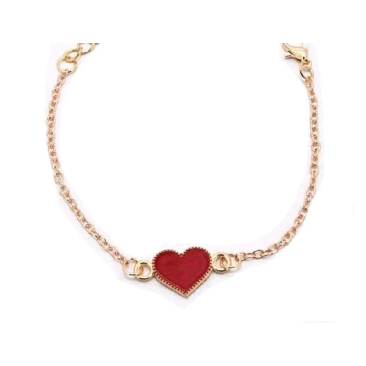 Gold Clip Chain Bangle with Red Heart Armband Charm Arm Band Bracelet Catch - - Asia Sell