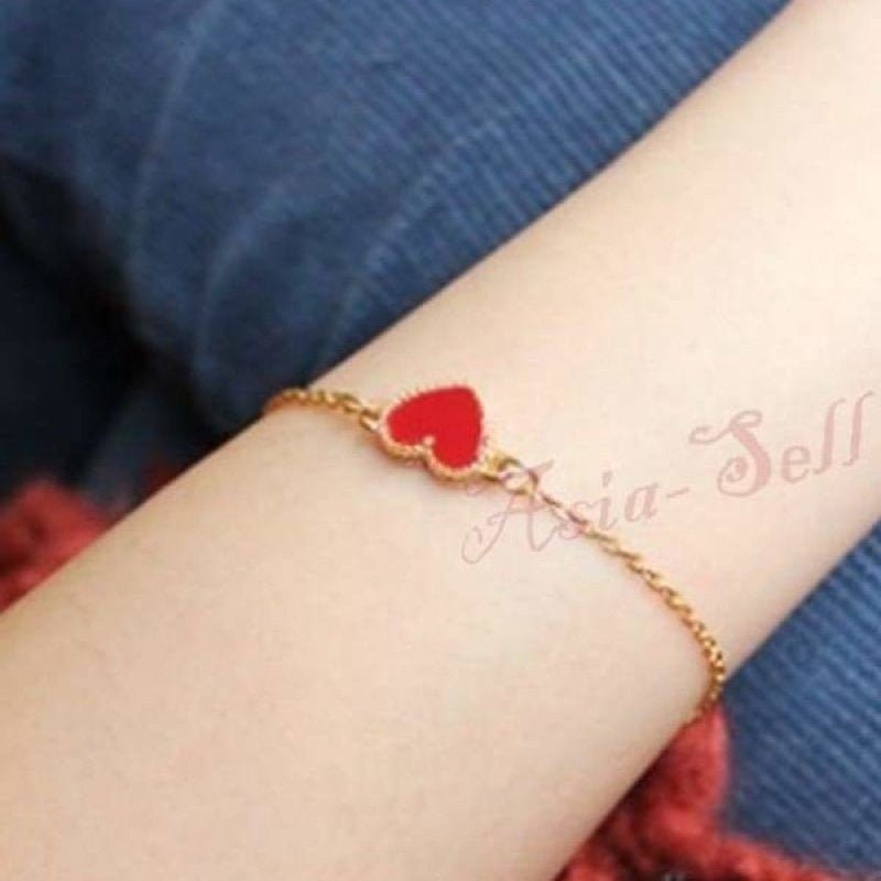 Gold Clip Chain Bangle with Red Heart Armband Charm Arm Band Bracelet Catch - - Asia Sell