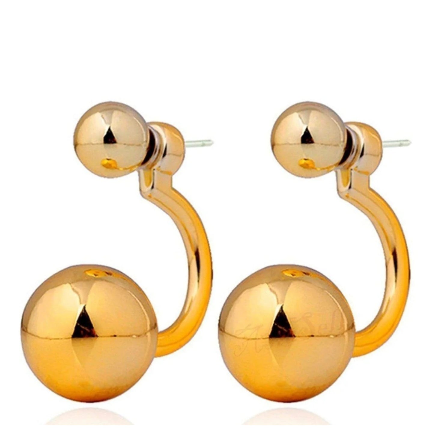 Gorgeous Round Double Earrings Womens Lovely Charm Ball Stud Earring Beautiful - Gold - Asia Sell