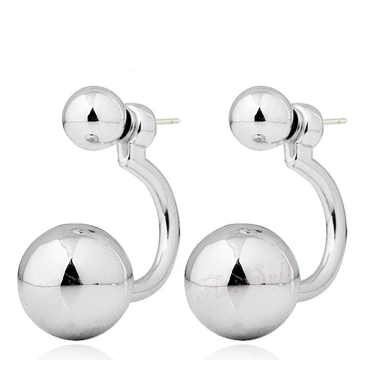 Gorgeous Round Double Earrings Womens Lovely Charm Ball Stud Earring Beautiful - Silver - Asia Sell