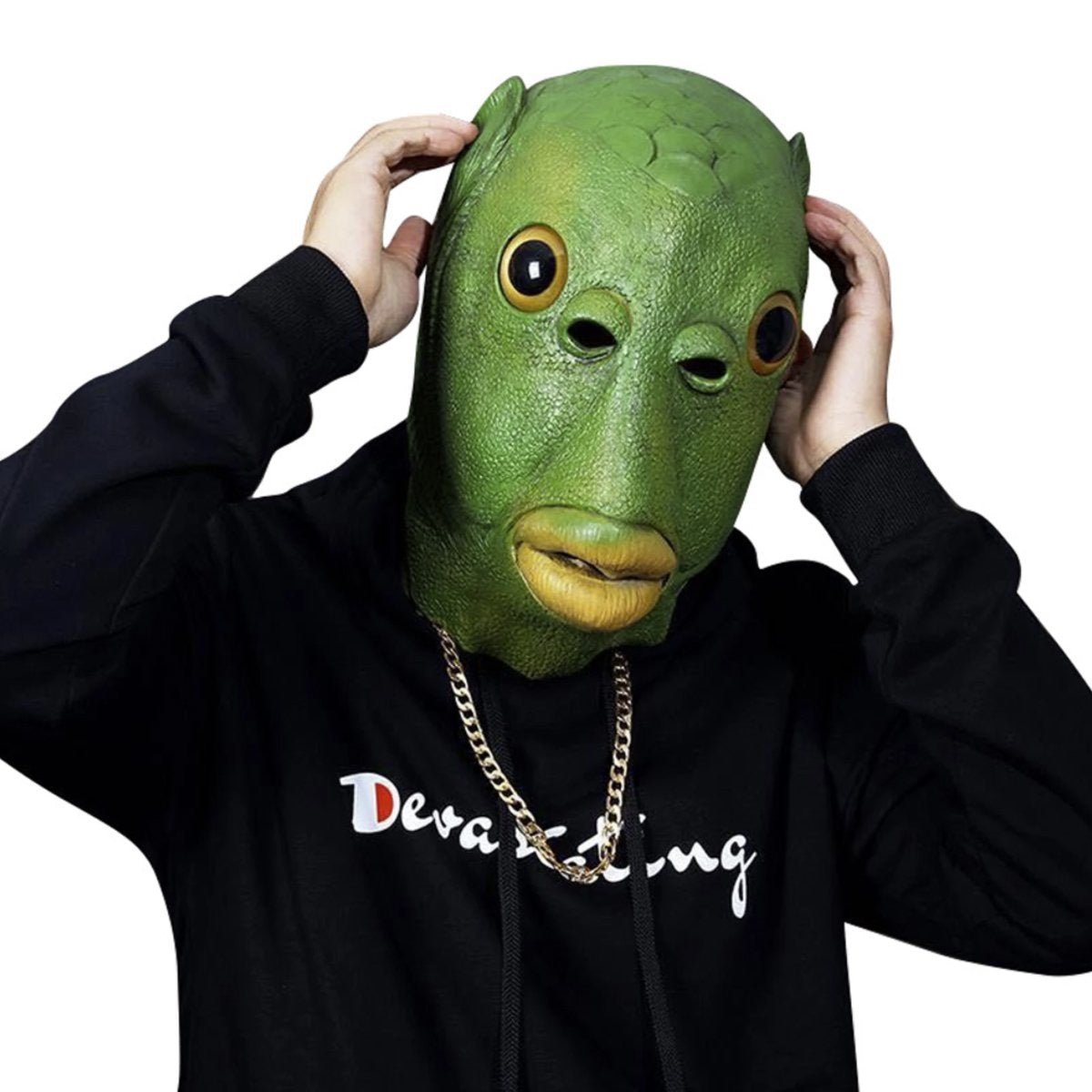 Green Fish Head Mask Cosplay Costume Halloween Carnival Party Adult Headgear Alien Animal Latex Masks Toys Gift - - Asia Sell