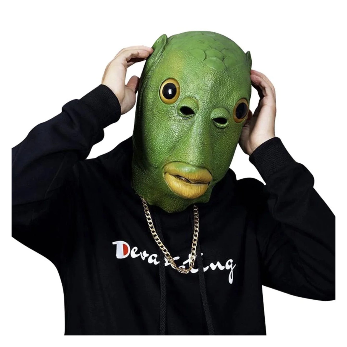 Green Fish Head Mask Cosplay Costume Halloween Carnival Party Adult Headgear Alien Animal Latex Masks Toys Gift - - Asia Sell