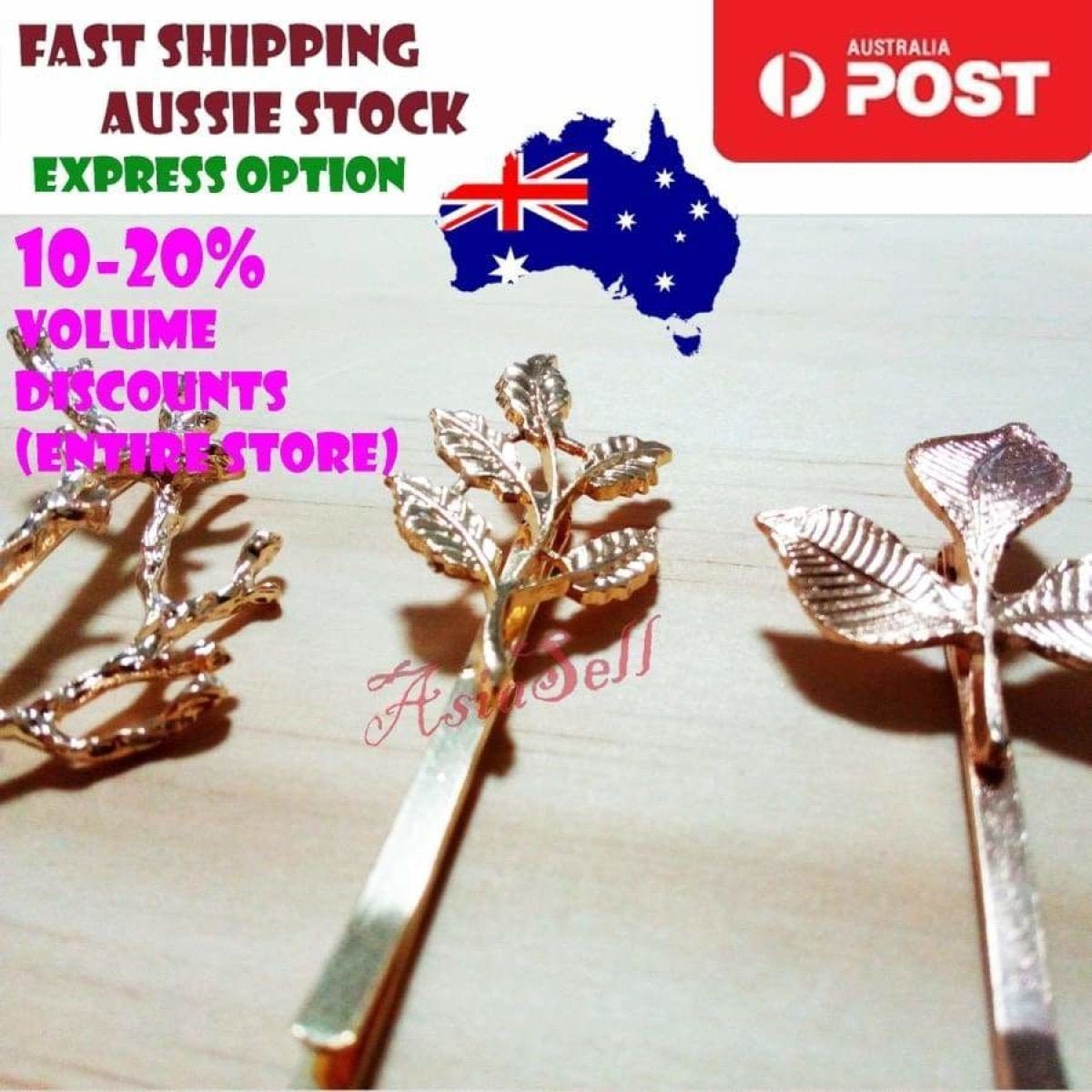 Hair Clips Gold Women Girls Hairclips Clip Strong and Heavy - 3 Leaves - Asia Sell