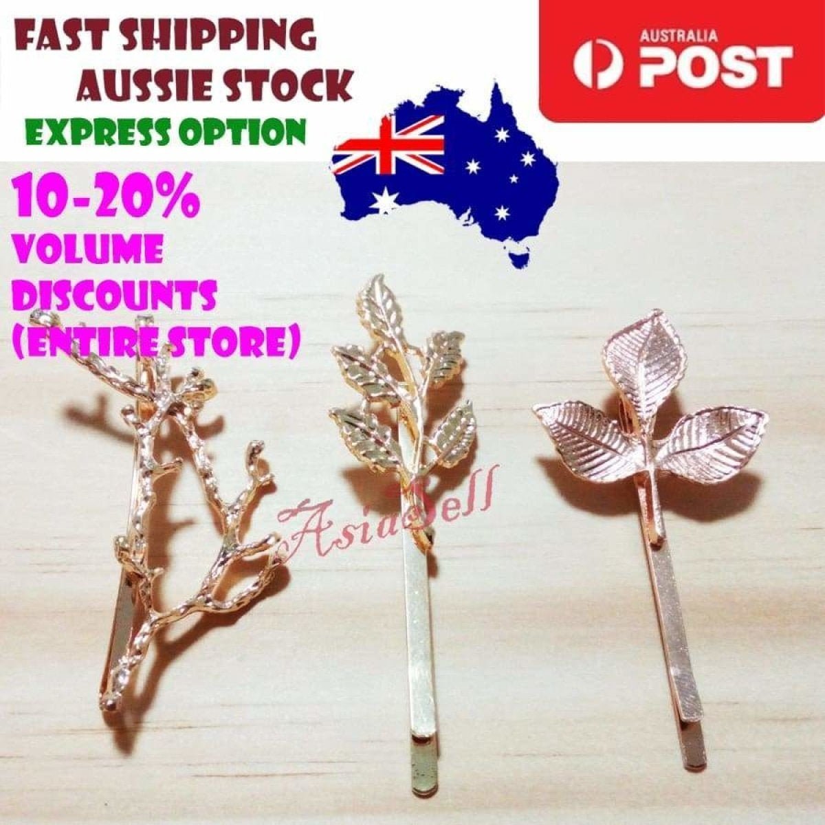 Hair Clips Gold Women Girls Hairclips Clip Strong and Heavy - 3 Leaves - Asia Sell