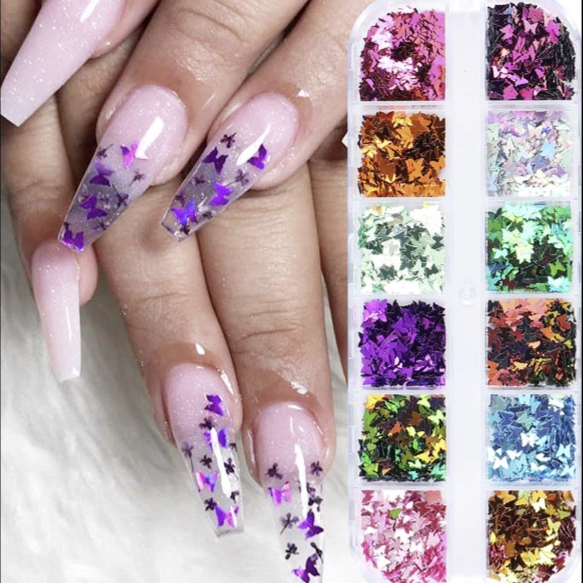 Holographic Nail Paillette Fruit Heart Butterfly Mirror Slices Nail Art Sequins Flakes - Butterflies 2 - Asia Sell
