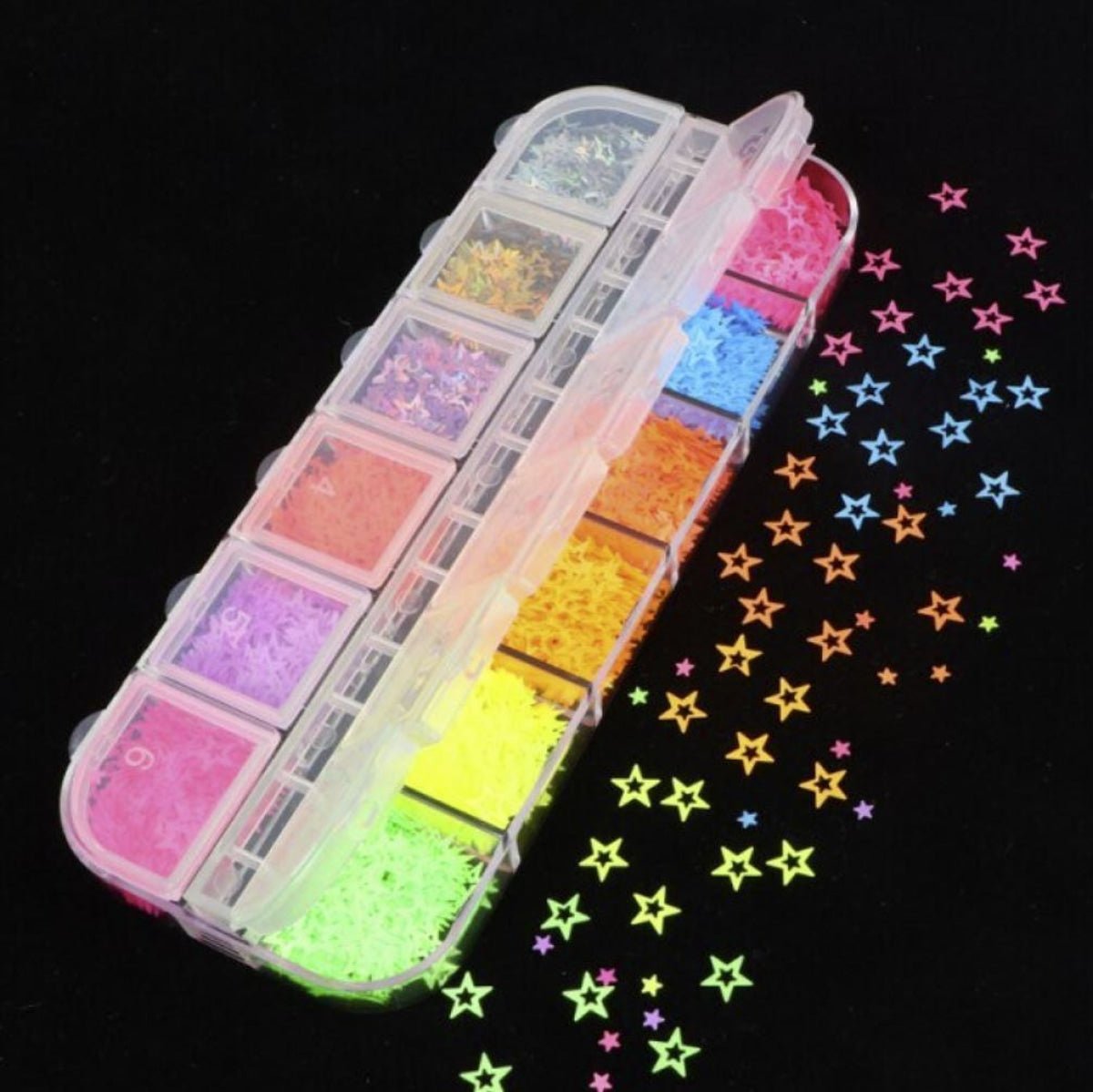 Holographic Nail Paillette Fruit Heart Butterfly Mirror Slices Nail Art Sequins Flakes - Neon Stars 2 - Asia Sell