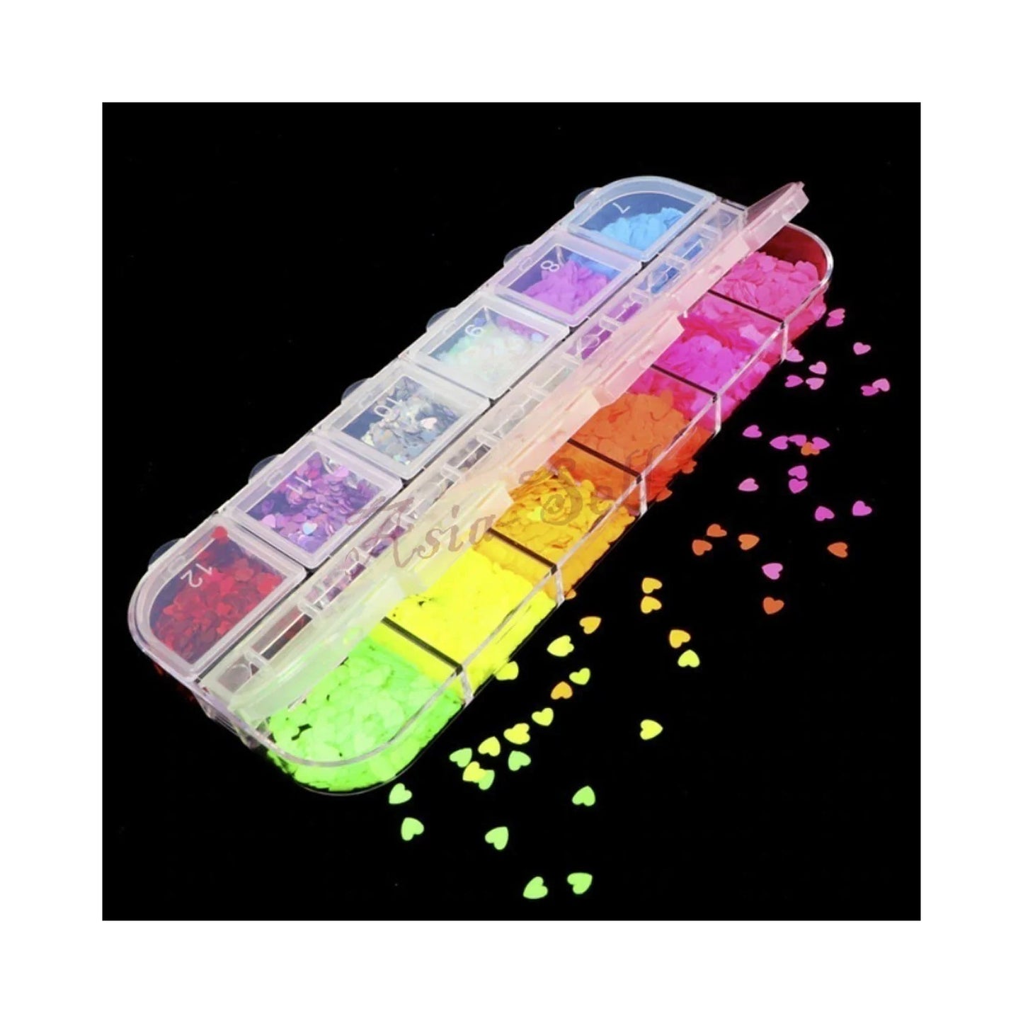 Holographic Neon Hearts Nail Paillette Slices Nail Art Sequins Flakes - - Asia Sell