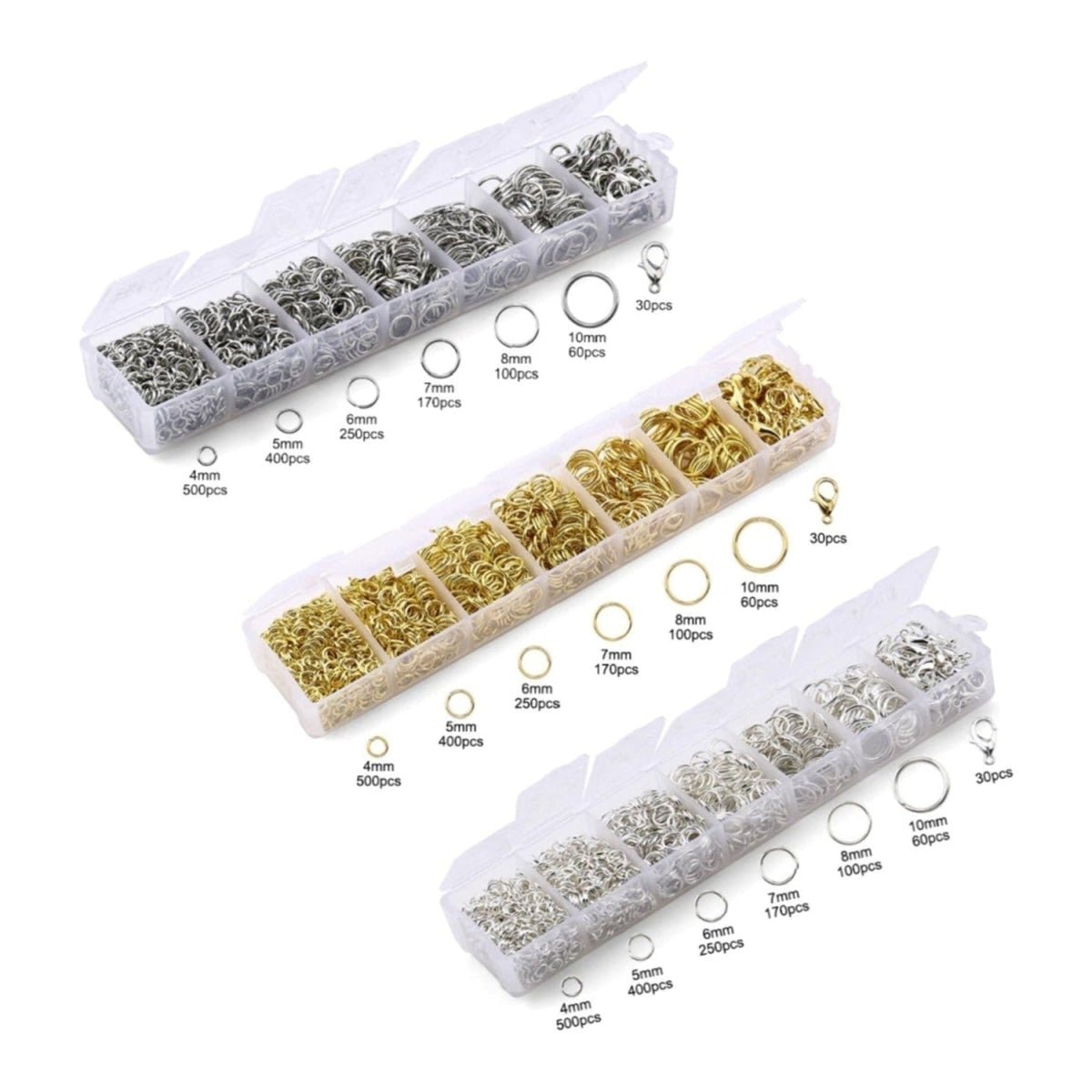 Jewellery Making Kit Open Jump Rings Lobster Clasps Earring Hooks Crimp Beads For DIY Jewellery Making Supplies Alloy Accessories Keyrings Small - Light Silver - Asia Sell