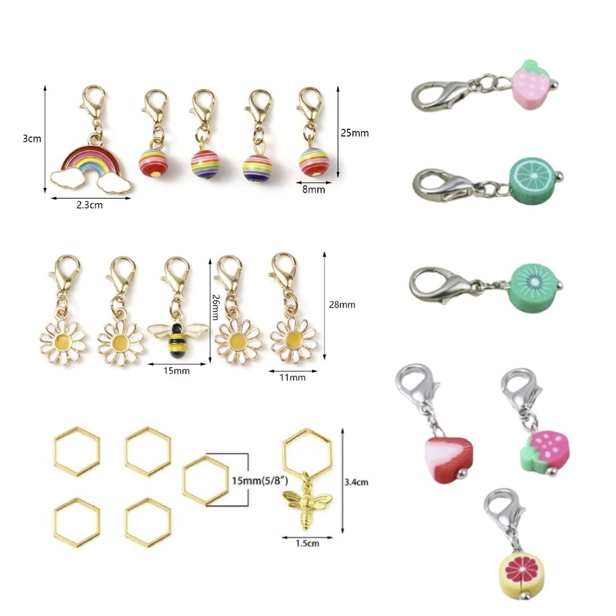Keyrings Knitting Stitch Markers Rainbow Enamel Lobster Clasp Crochet Latch Clips DIY Sewing Tools Pendant Tag Charm - Bee Honeycomb - Asia Sell