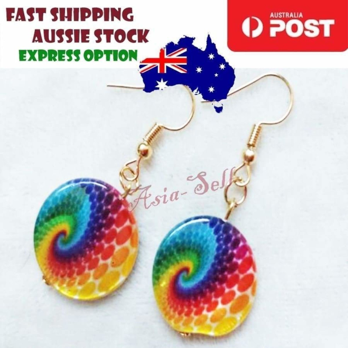 Large 20mm Rainbow Multicolour Beach Earrings SILVER GOLD Dangles Earring Hook - Gold - Asia Sell