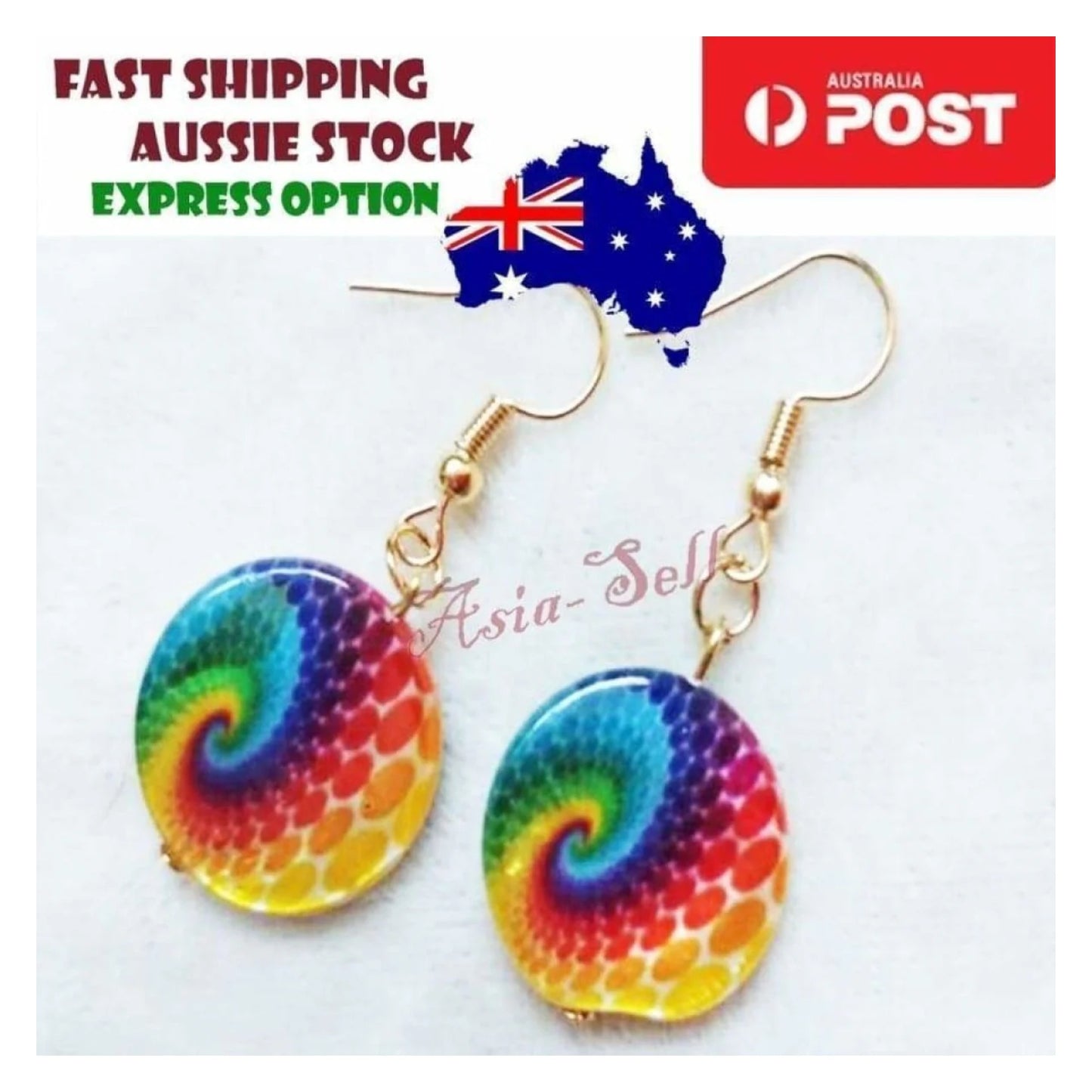 Large 20mm Rainbow Multicolour Beach Earrings SILVER GOLD Dangles Earring Hook - Gold - Asia Sell