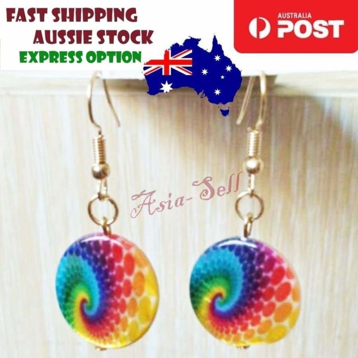 Large 20mm Rainbow Multicolour Beach Earrings SILVER GOLD Dangles Earring Hook - Silver - Asia Sell