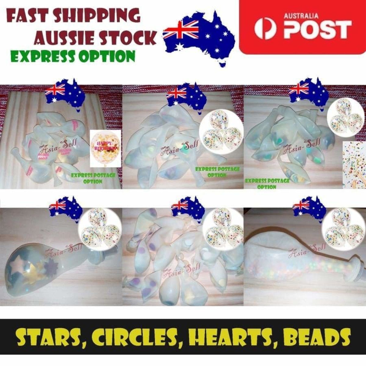 Large 30cm Clear Balloons Purple Silver Gold Confetti Circles Stars Birthday - HAPPY BIRTHDAY - Asia Sell