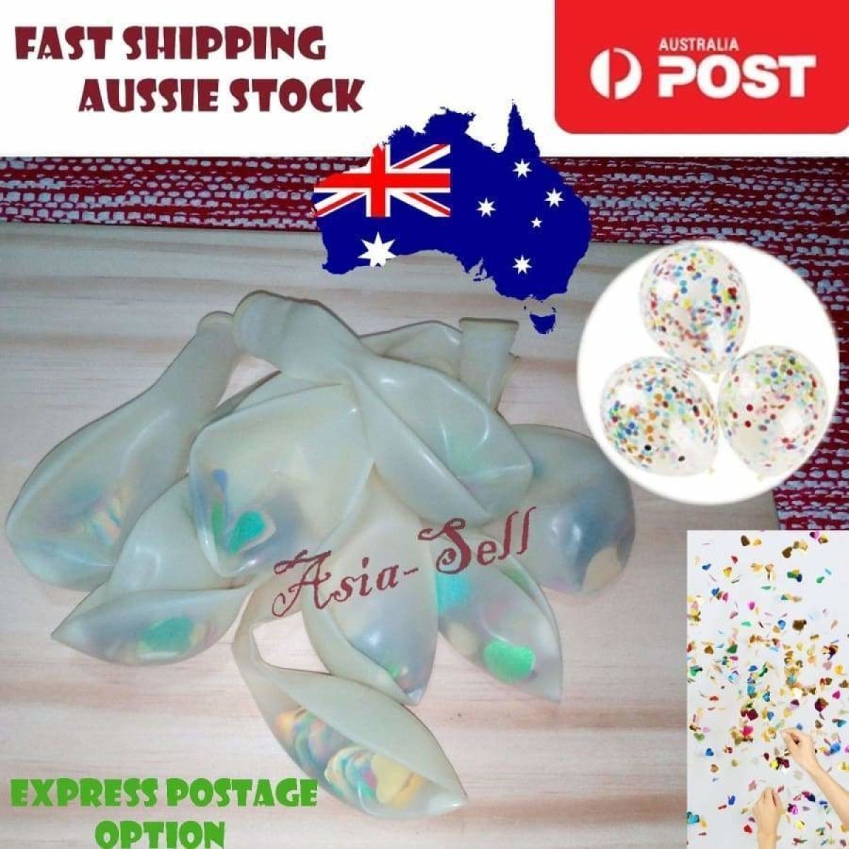 Large 30cm Clear Balloons Purple Silver Gold Confetti Circles Stars Birthday - HEARTS Multicolour - Asia Sell