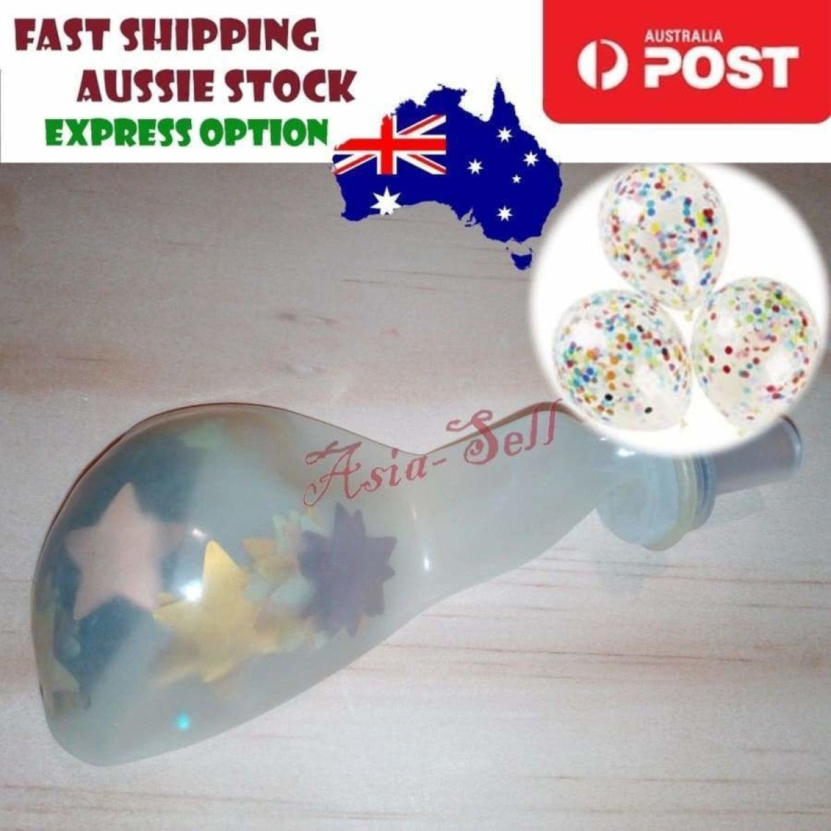 Large 30cm Clear Balloons Purple Silver Gold Confetti Circles Stars Birthday - STARS Multicoloured - Asia Sell