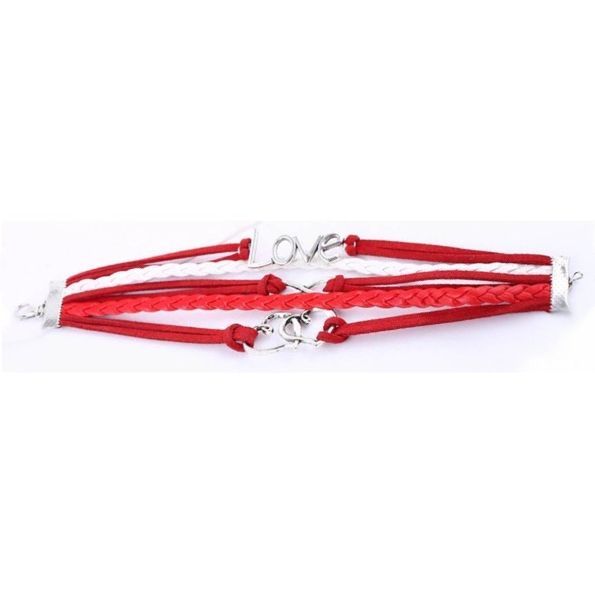 Leather Armband Charms Owl Love Heart Fish Infinity Hearts Charm Bracelet - Red and White - Asia Sell