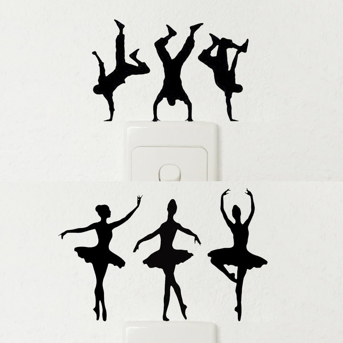 Light Switch Wall Stickers Sports Breakdancing Ballet Snowboarding Skating Stunt Bike Scooter Black - Ballet and Dancing - Asia Sell