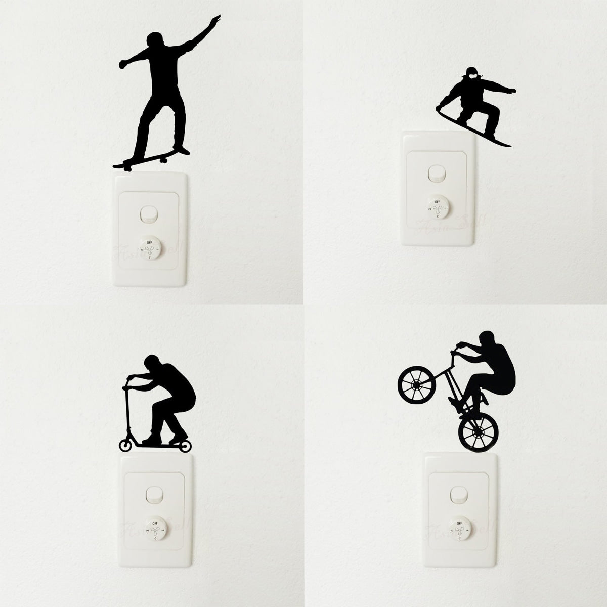 Light Switch Wall Stickers Sports Breakdancing Ballet Snowboarding Skating Stunt Bike Scooter Black - Sports Set - Asia Sell