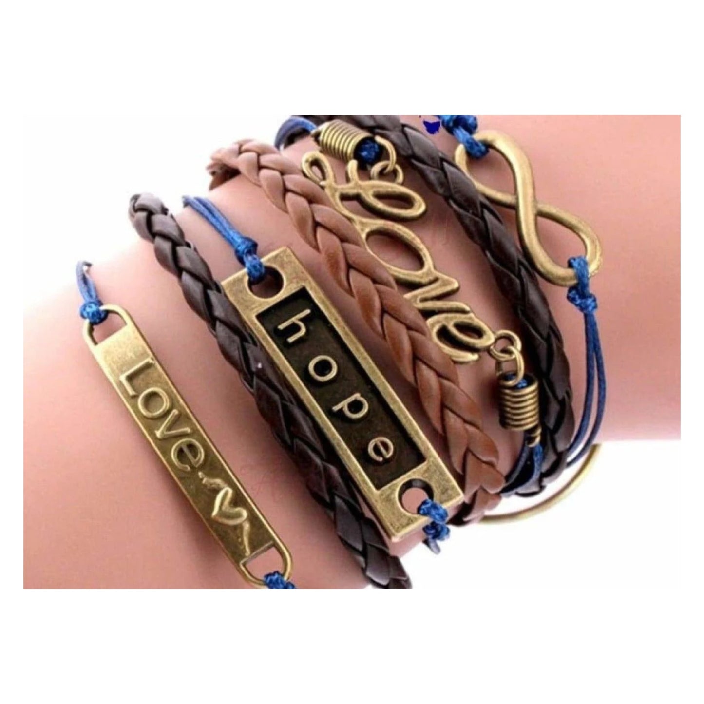 Love Hope Infinity Multilayer Knit Leather Rope Chain Charm Bracelet DIY - - Asia Sell