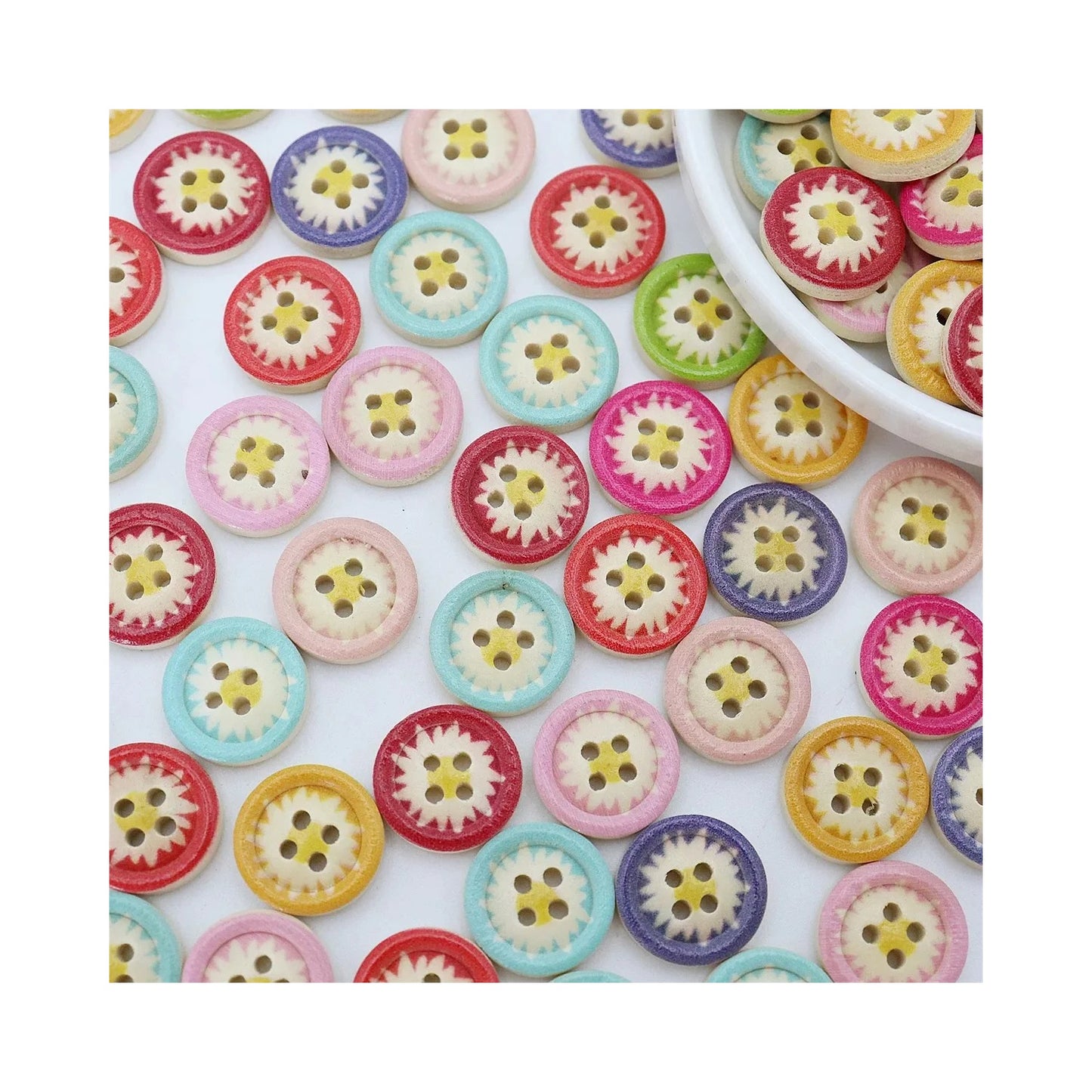 25pcs 4-Hole Flower Daisy Buttons Design Multicoloured 15mm Painted Edge | Main Image | Asia Sell