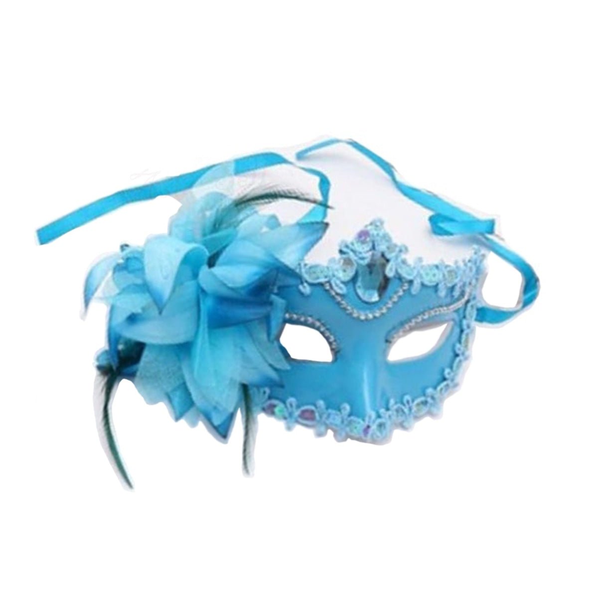 Masquerade Diamond Venetian Mask Venice Feather Wedding Carnival Party Costume - Blue - Asia Sell