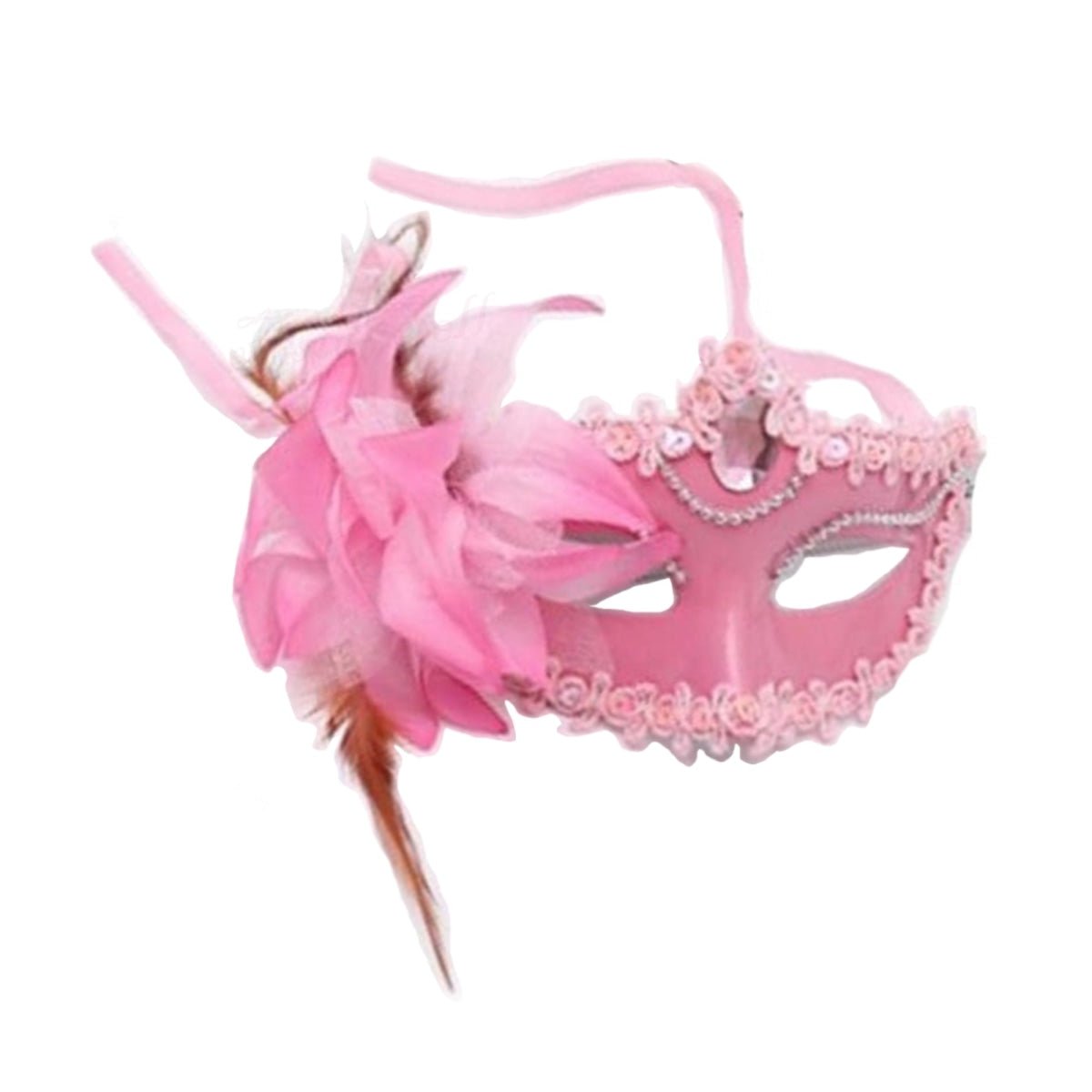 Masquerade Diamond Venetian Mask Venice Feather Wedding Carnival Party Costume - Pink - Asia Sell