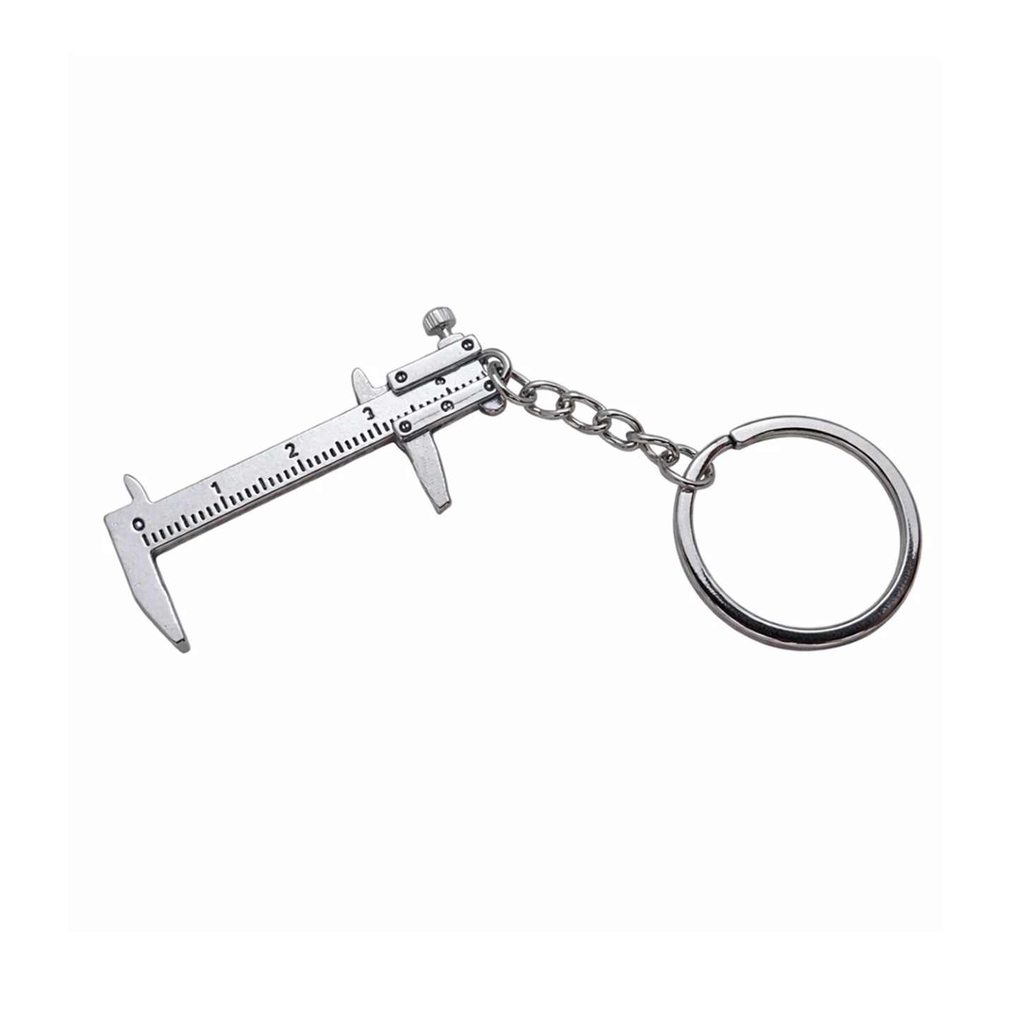 Mini calipers on a keychain on a white background