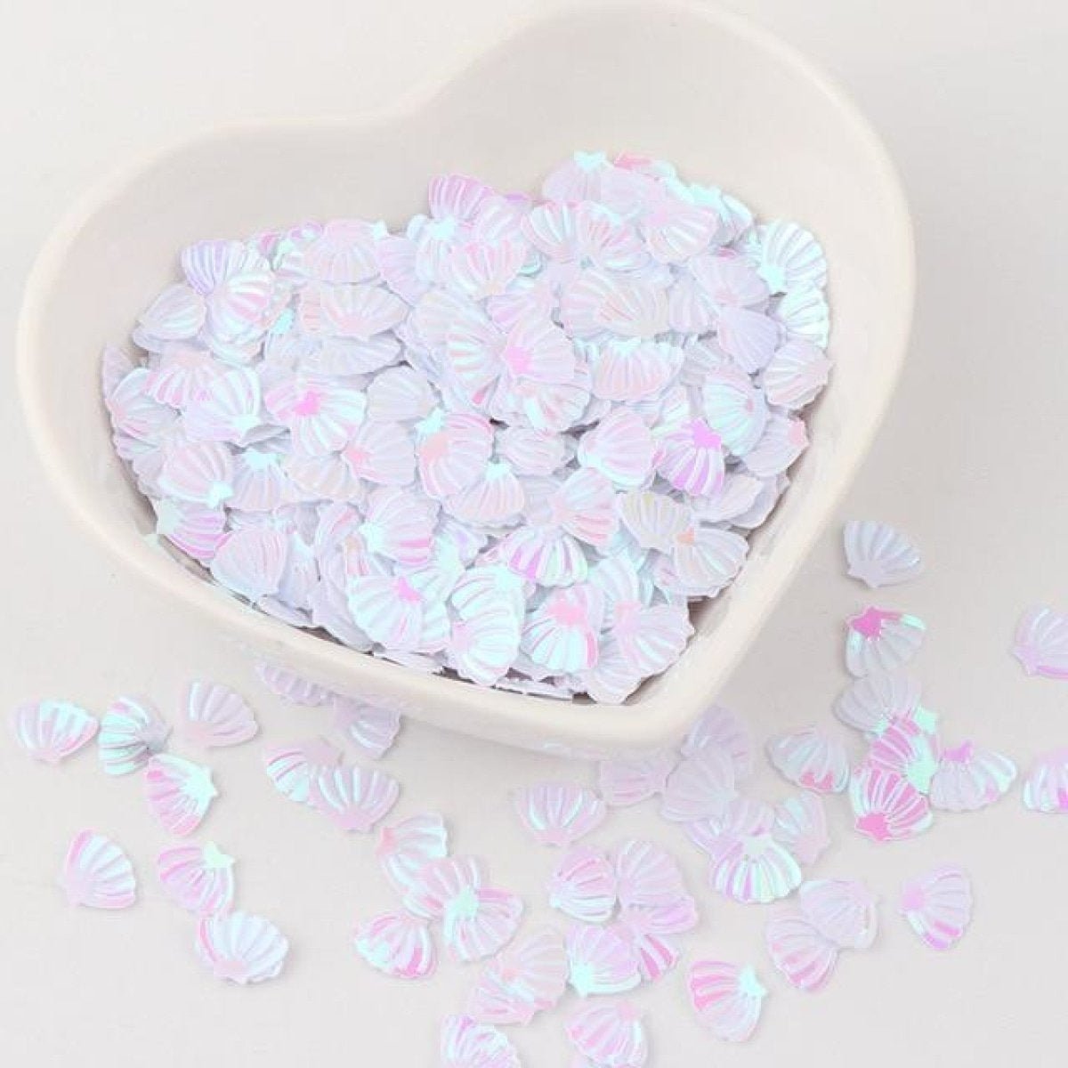 Nail Glitter Sequins 6x8mm Sea Shell Shape 10g PVC Rhinestones Decorations - White - Asia Sell
