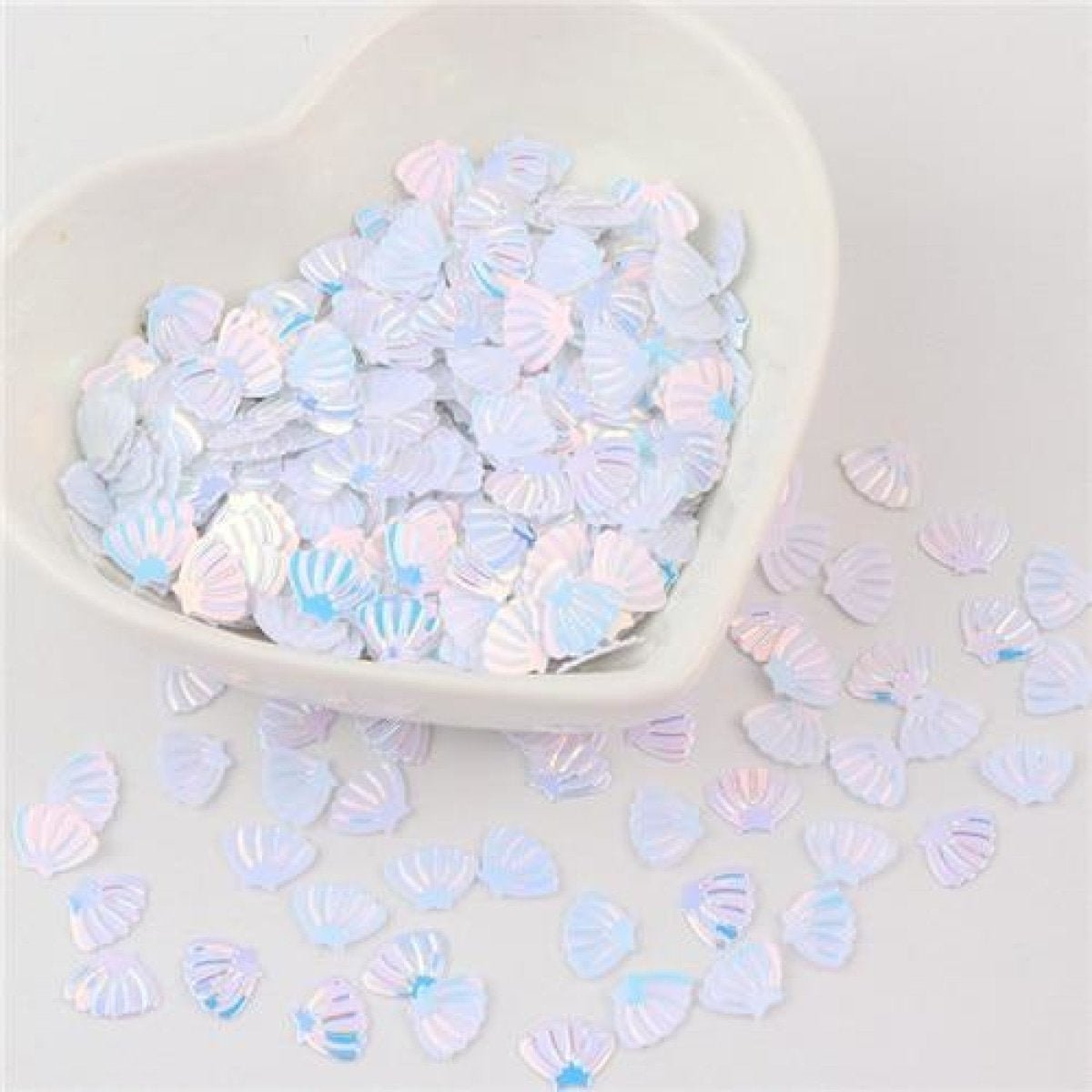Nail Glitter Sequins 6x8mm Sea Shell Shape 10g PVC Rhinestones Decorations - White Gold - Asia Sell