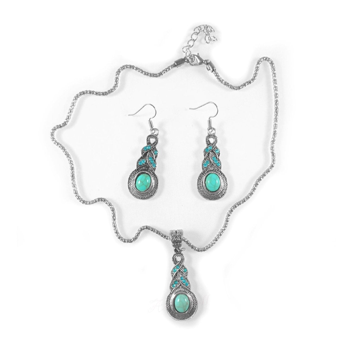Necklace Earring Set Retro Blue Rhinestone Opaque Costume Fashion - - Asia Sell
