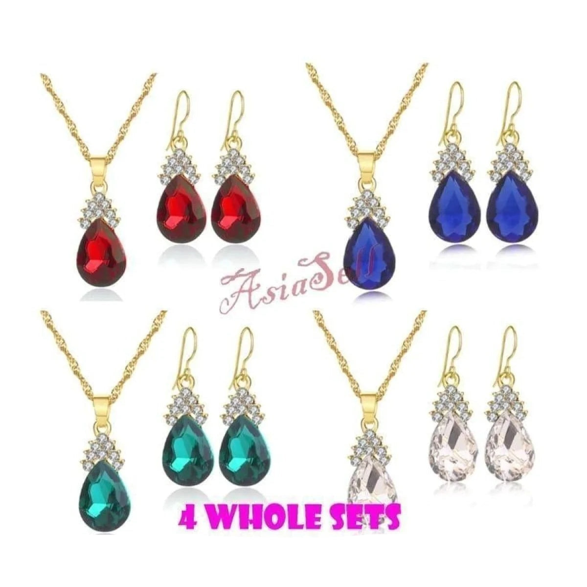 Necklace Earrings All 4 Sets Bridal Beads Party Jewellery Teardrop Accessories - - Asia Sell
