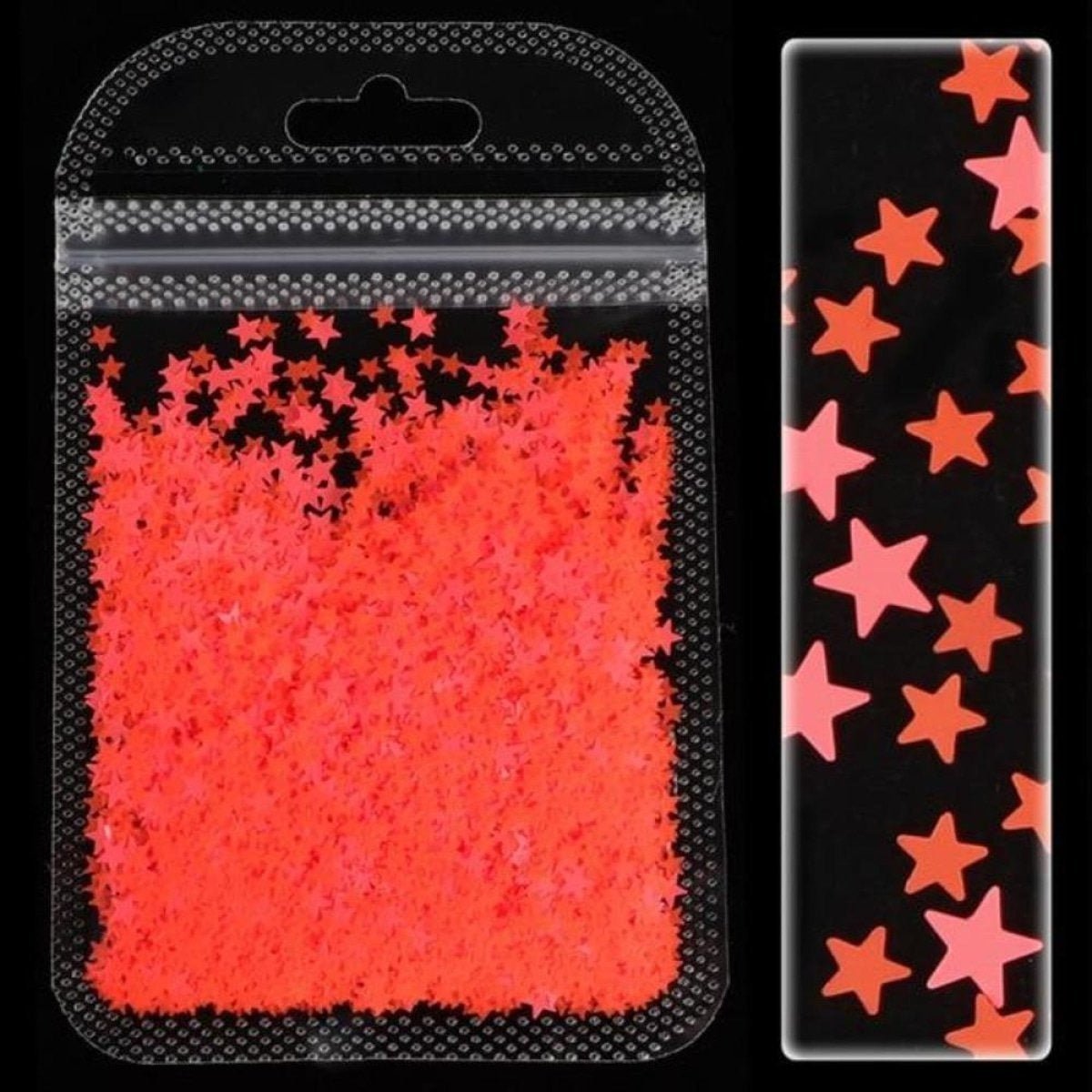 Neon Nail Art Glitter Fluorescent Star Sequins Flakes Shining Acrylic Gel Nails - Orange / Red - Asia Sell