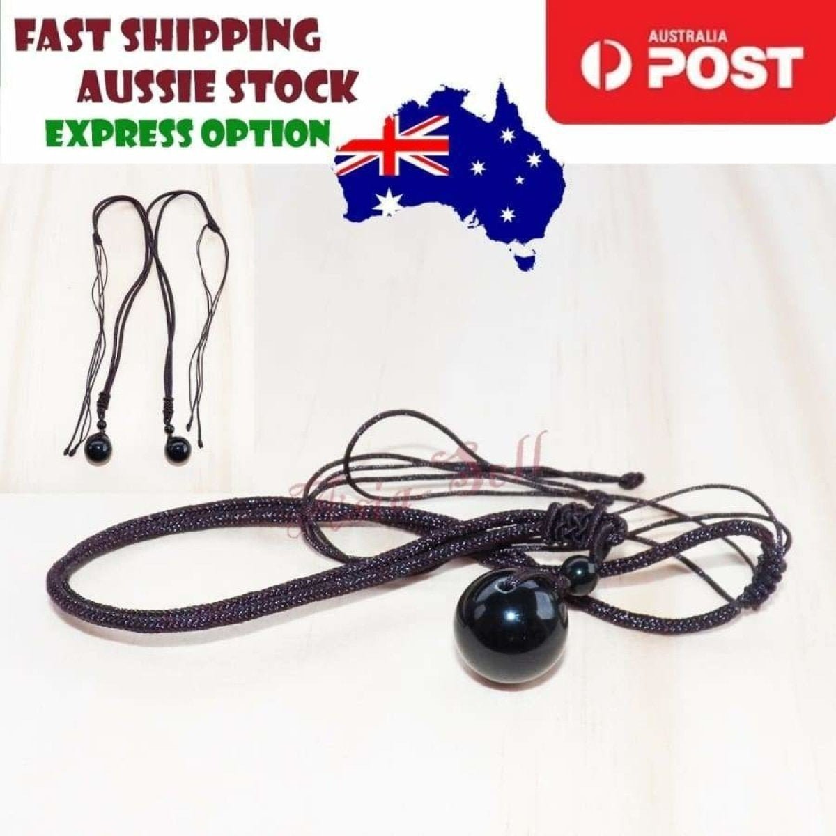 Obsidian Stone Necklace Black or Very Dark Green 16mm Round Pendant - Asia Sell - - Asia Sell