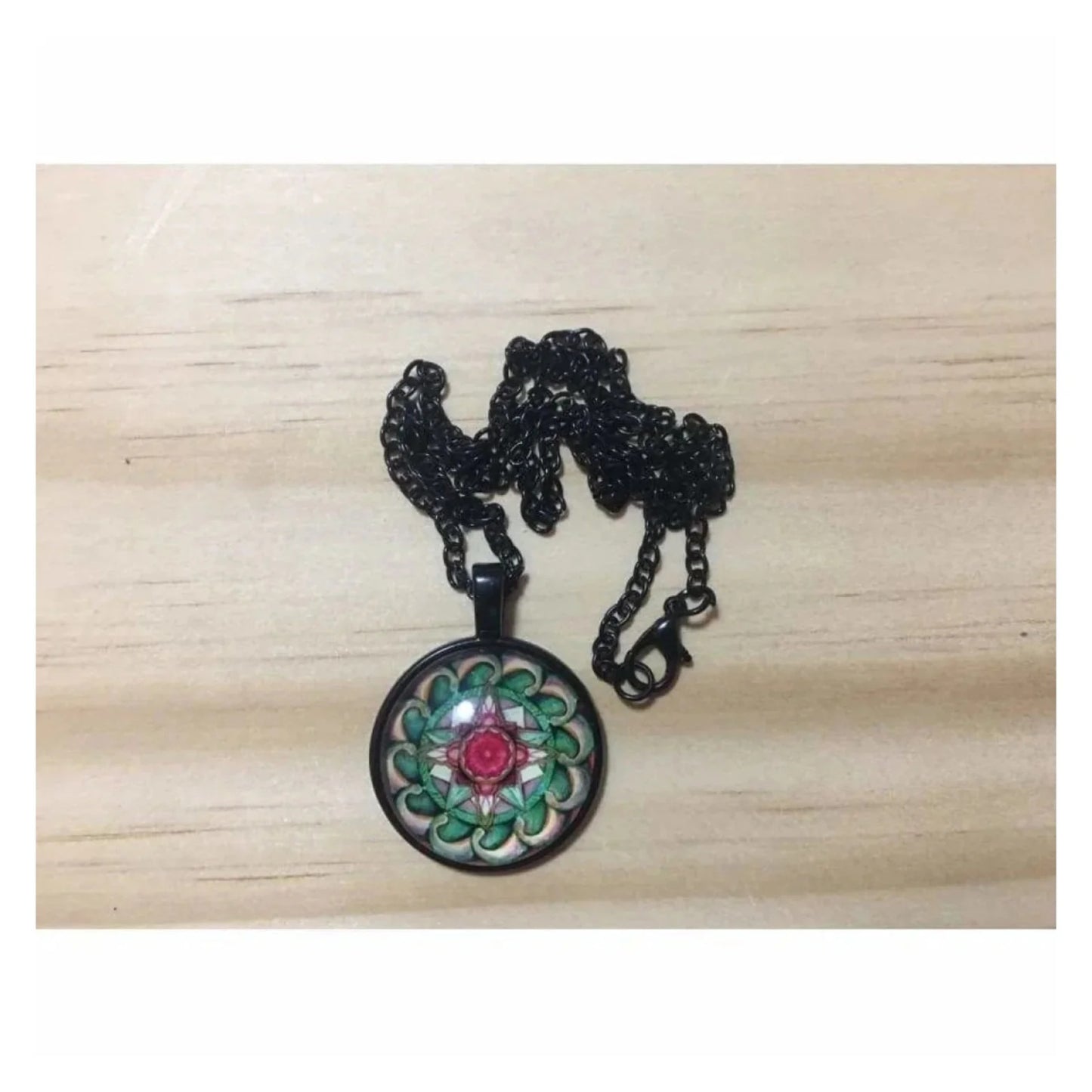 OM Hindu Symbol Necklace Spiritual Mandala Glass Gem Hollow Moon Pendant Choker - H Black Mandala - Asia Sell