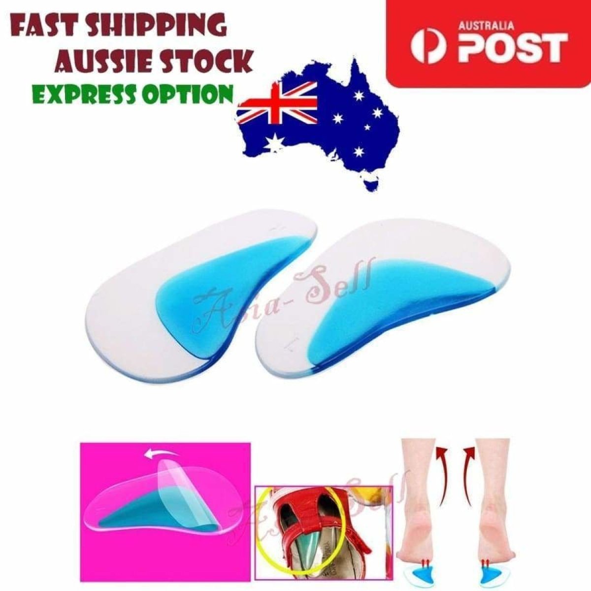 Orthotic Arch Supports Insoles Flat Foot Gel Flatfoot Corrector Shoe Silicone Insert - Small 8.7x4.5cm - Asia Sell