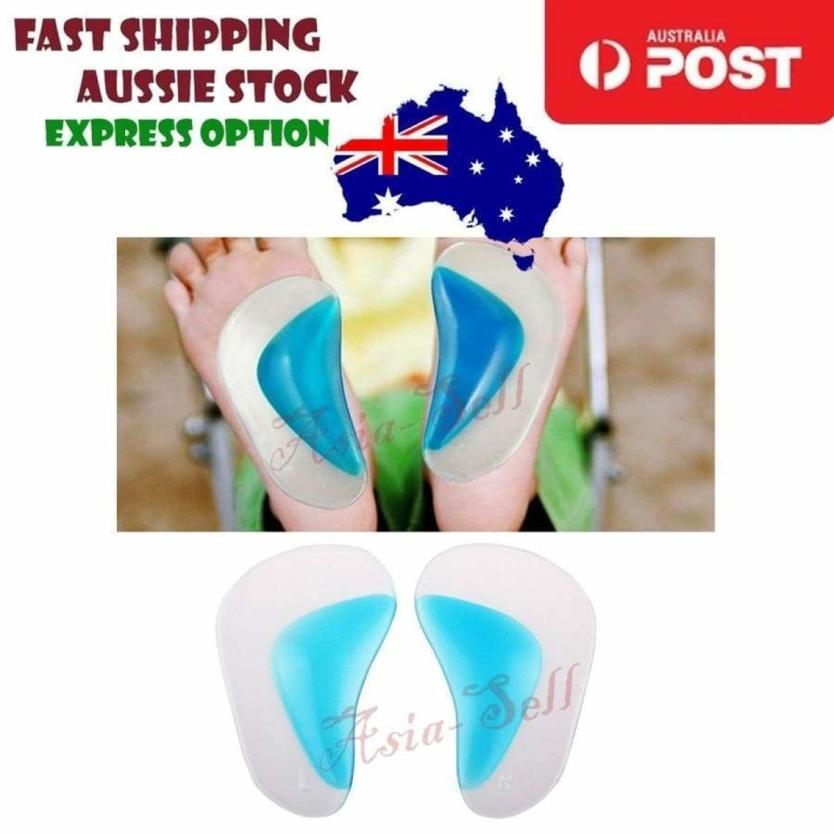 Orthotic Arch Supports Insoles Flat Foot Gel Flatfoot Corrector Shoe Silicone Insert - Small 8.7x4.5cm - Asia Sell