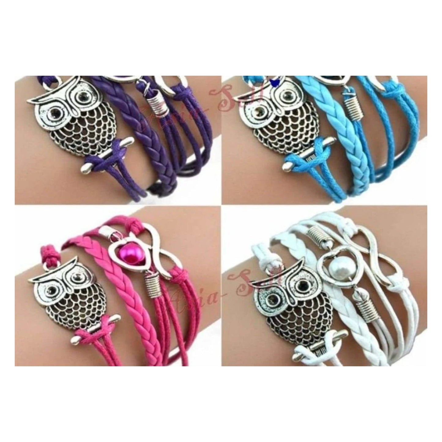 Owl Bracelet Bangle Charms Heart Love Pearl Armband Inifinity 16cm Gift - White - Asia Sell