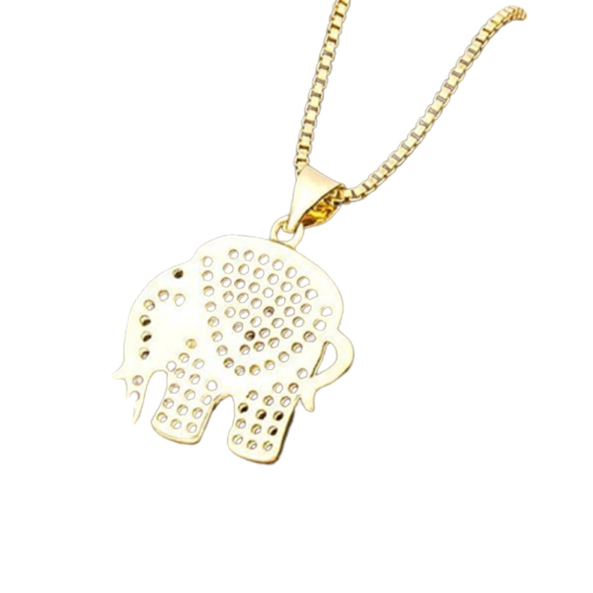 Rainbow Elephant Necklace Copper Zirconia Pendant Gold Colour Long Chain Womens Charm - - Asia Sell